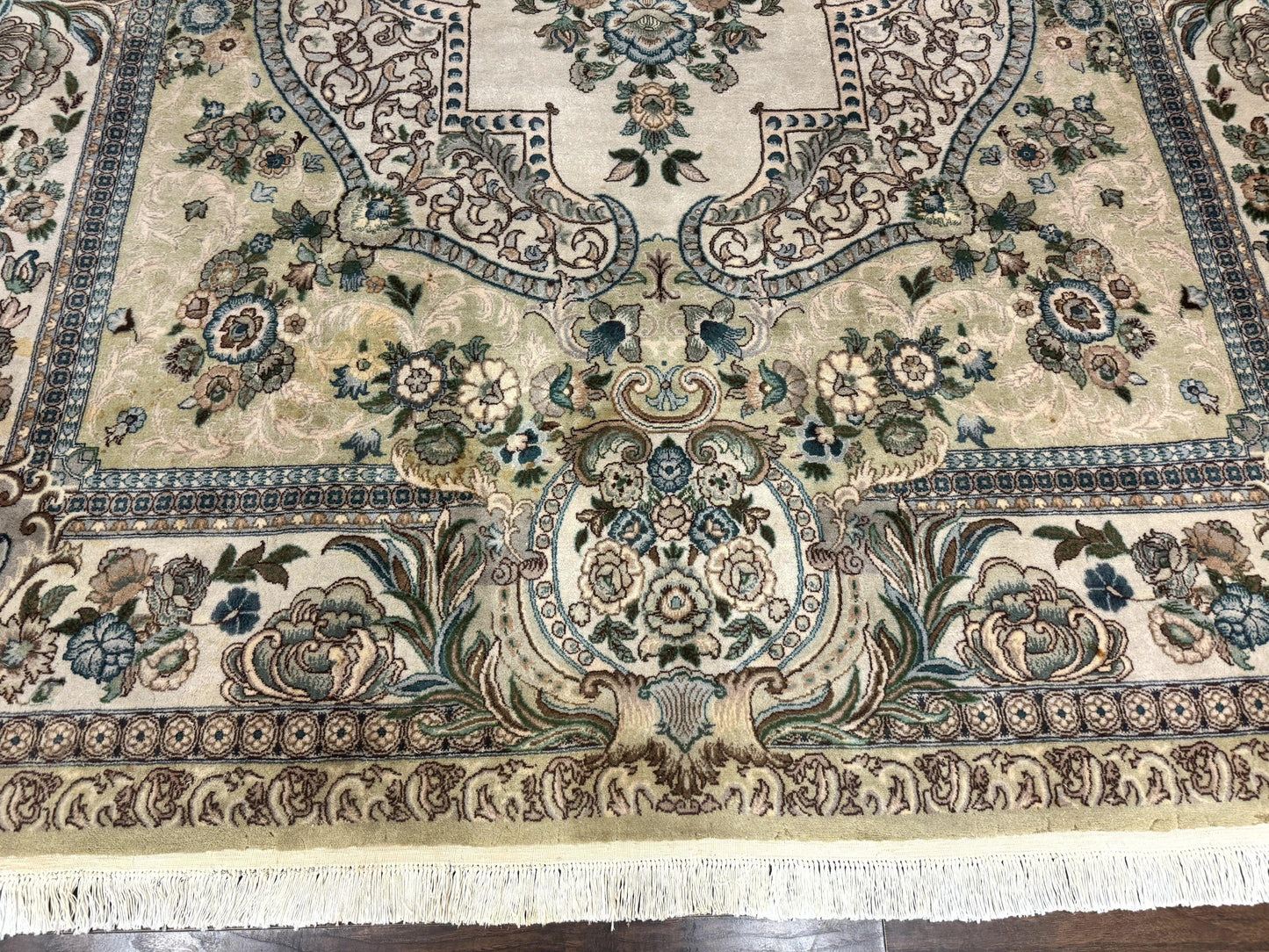 USED Pak Persian Rug 8 x 10.6, Elegant Oriental Carpet, Floral Medallion, Vintage Handmade Wool Rug, FIne 240 KPSI