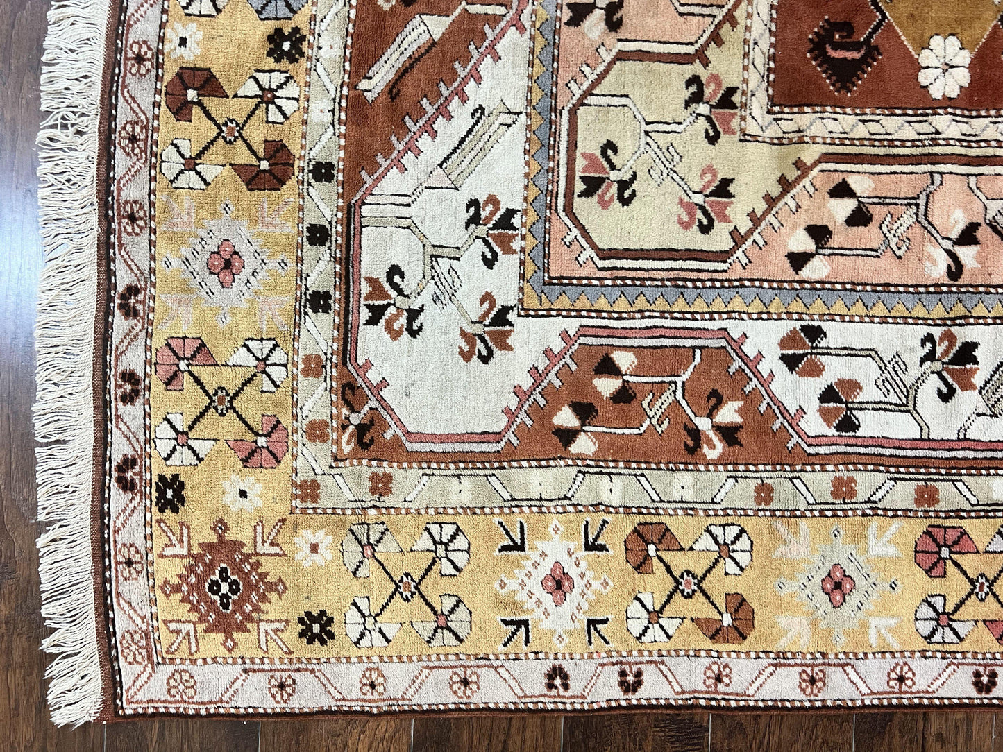 USED Turkish Rug 7x10, Wool Hand Knotted Vintage Carpet, Geometric Kazak Pattern