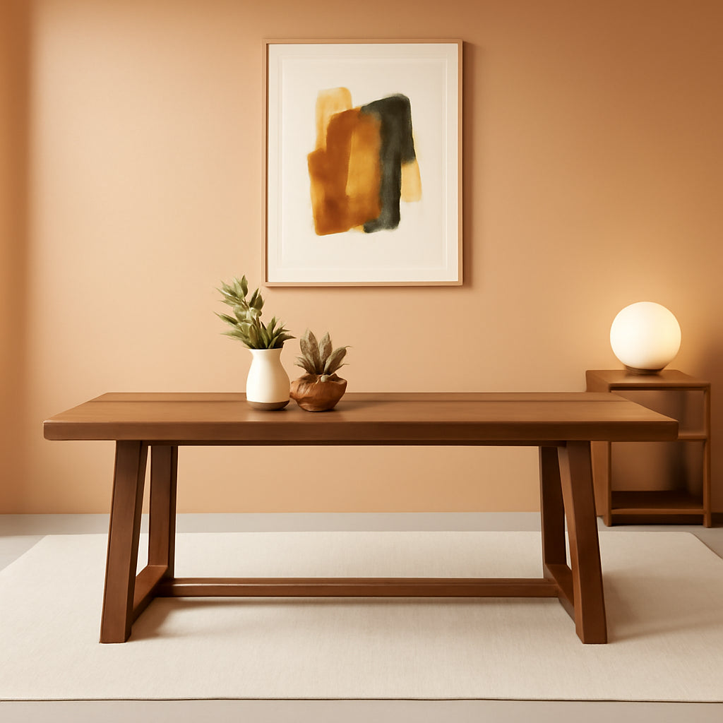 NEW 72 Inch Farmhouse Dining Table Solid Wood Rustic Kitchen Table Pecan Wirebrush