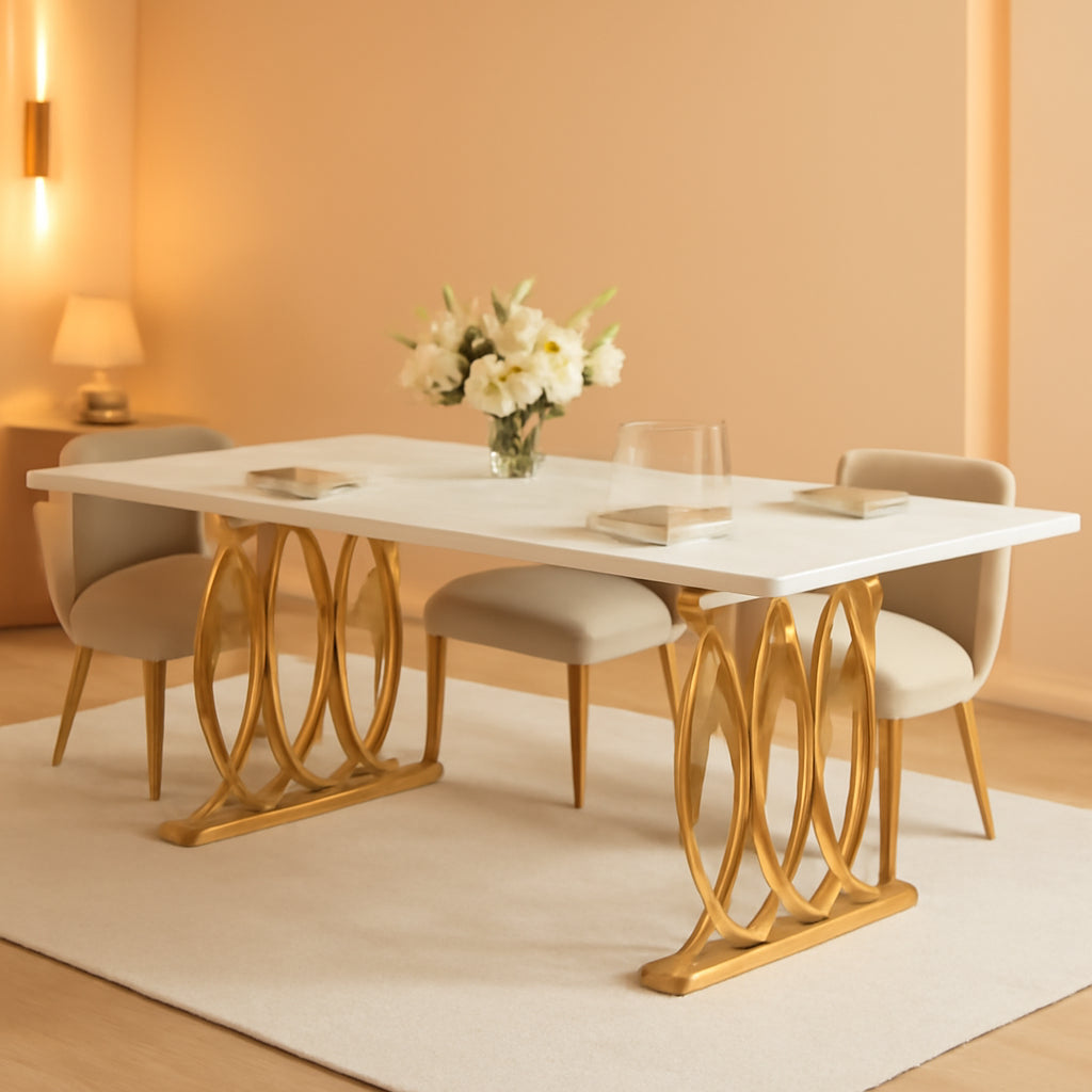 NEW 63 Inch Dining Table With Faux Marble Top For Kitchen And Dining Room