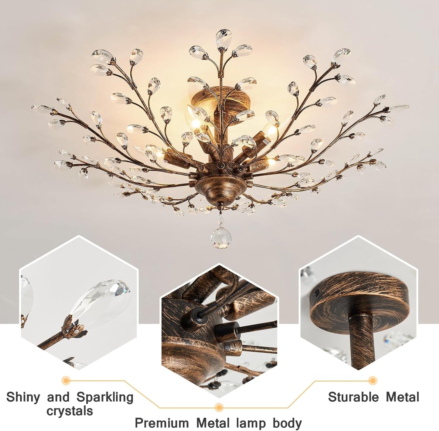 NEW Bronze Five Light Vintage Crystal Chandelier Dimmable
