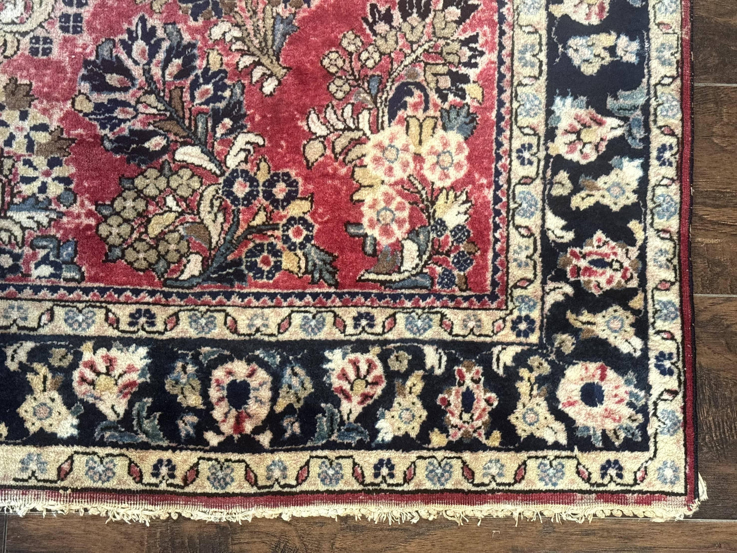 USED Antique Persian Sarouk Rug 4x7, Floral, Red 1920s Persian Wool Carpet