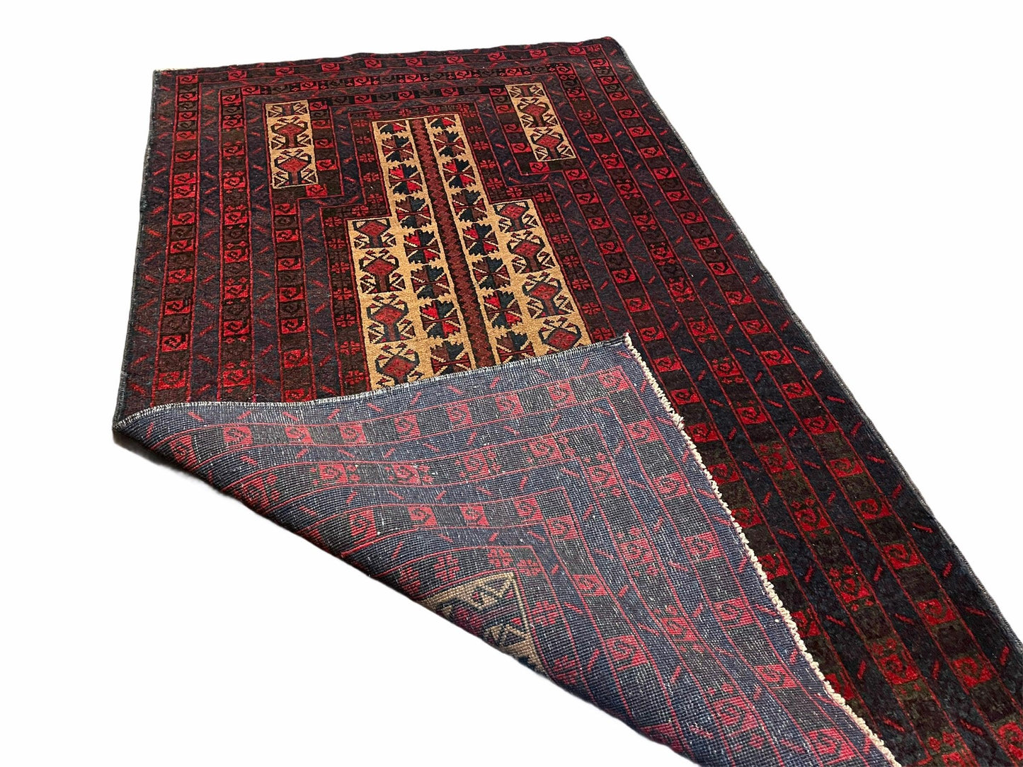 USED 3 X 3.5 New Vintage Handmade Wool Rug Tribal Turkoman Balouch Red Prayer Rug