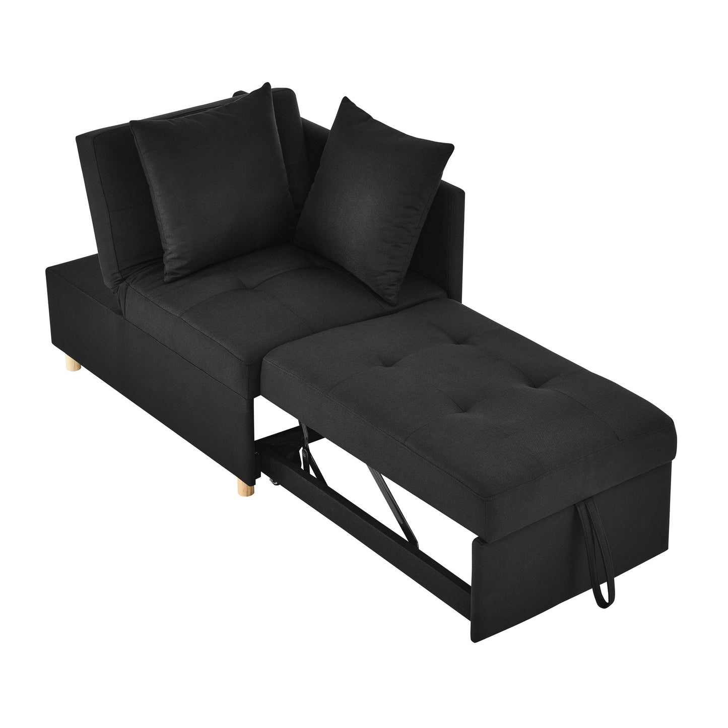 NEW Convertible Sleeper Sofa Chair Adjustable Backrest Recliner with Pullout Sofa Bed with Wheels, Modern Linen Fabric for Living Room for Tight Spaces, Black