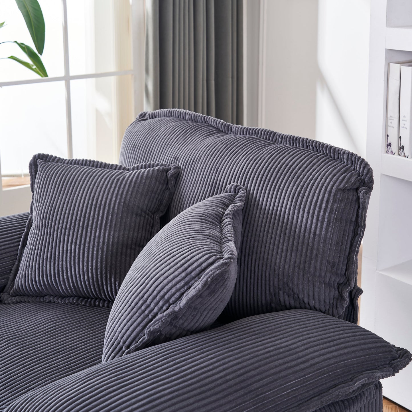 NEW 56.3 Inch Corduroy Single Comfy Deep Seat Couch Sofa with 2 Toss Pillows and Ottoman