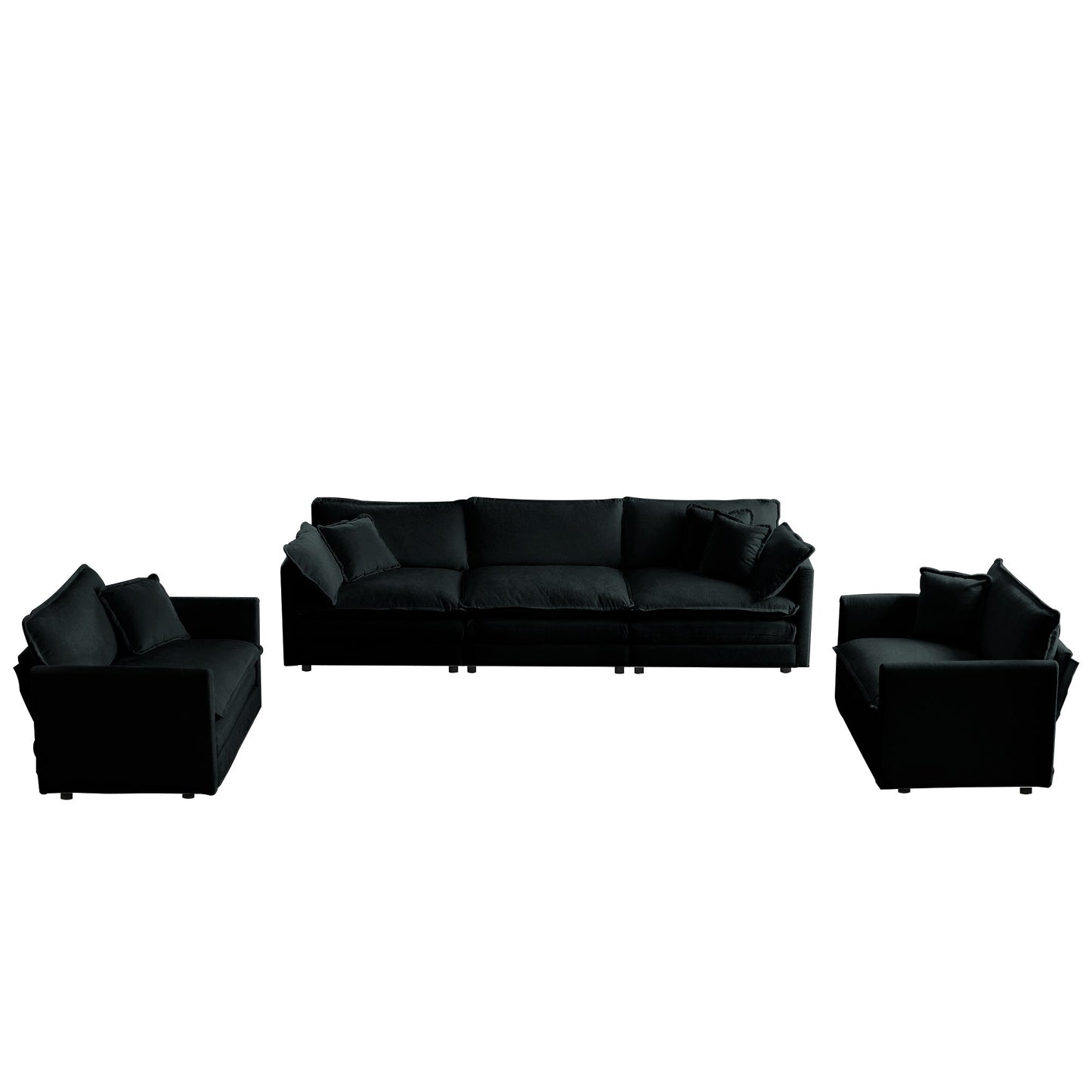 NEW Sofa Set of 3, 1+1+3 Seats Living Room Sofa Set, Accent Chair, Loveseat, and Three-Seat Sofa Modern Style Round Arms 3 Piece Sofa Set, Black Chenille