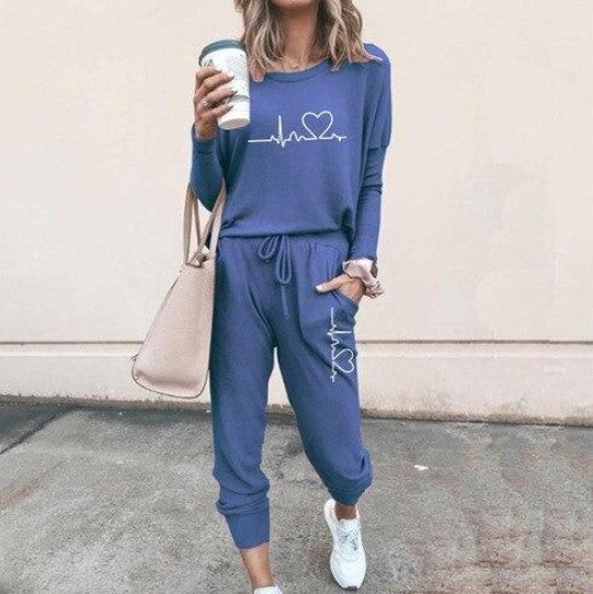 New Women's Long Sleeve Suit Fashion Pullover Top And Pockets Drawstring Long Pants Solid Color Casual Sports Trouser Suit Clothing