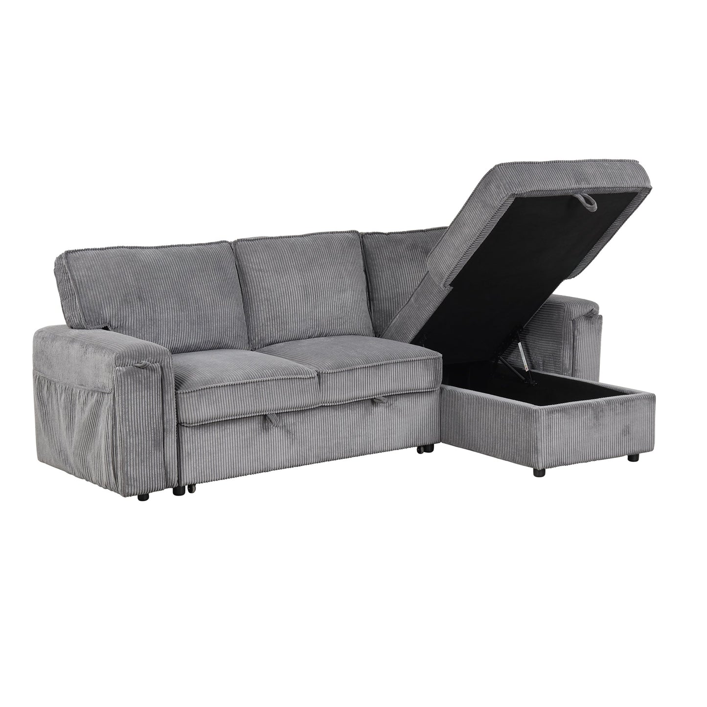 NEW U_STYLE Upholstery Sleeper Sectional Sofa with Storage Bags and 2 cup holders  on Arms