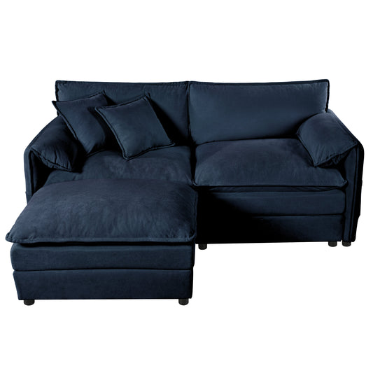 NEW Modern Blue Chenille Love Seat Upholstered Modular L Shaped Deep Seat Sectional Sofa Cloud Couch with Ottoman
