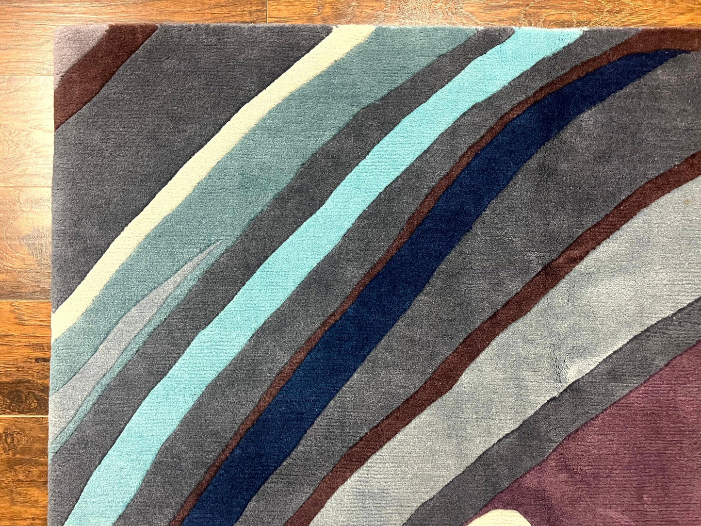 USED Modern Nepali Handmade Wool Rug 6x8, Blues Gray Mauve, Abstract, Nepali Tibetan Rug