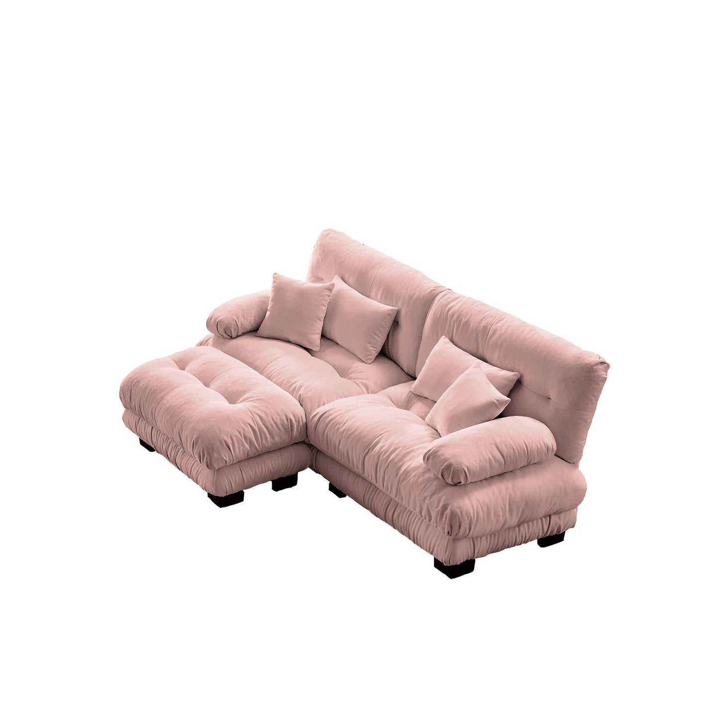 NEW Cloud Couch Sectional Sofa for Living Room, Chenille 2 Seater Sofa with 2 Lumbar pillows and 2 throw pillows , Upholstered Wide Arm Sofa with Convertible Ottoman,Chenille Pink
