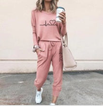 New Women's Long Sleeve Suit Fashion Pullover Top And Pockets Drawstring Long Pants Solid Color Casual Sports Trouser Suit Clothing