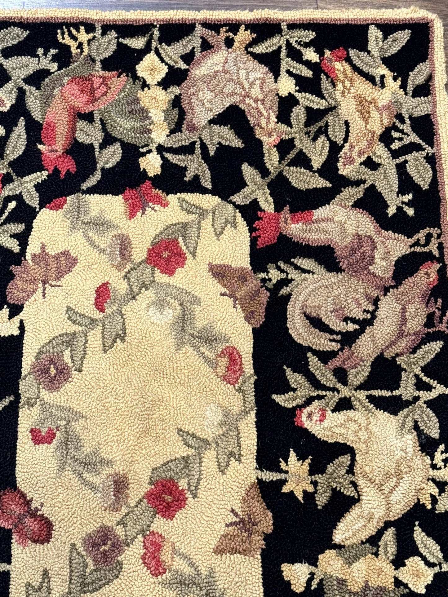 USED Small Vintage Hooked Rug, Roosters, Handmade, Wool