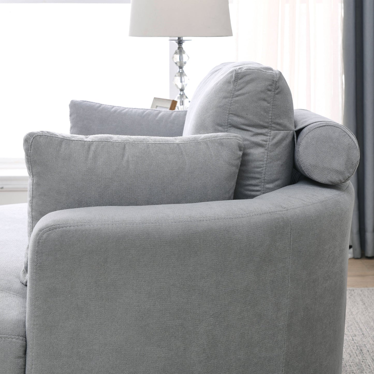 NEW We Like Swivel Accent Barrel Modern Grey Sofa Lounge Club Big Round Chair with Storage Ottoman Linen Fabric with Pillows