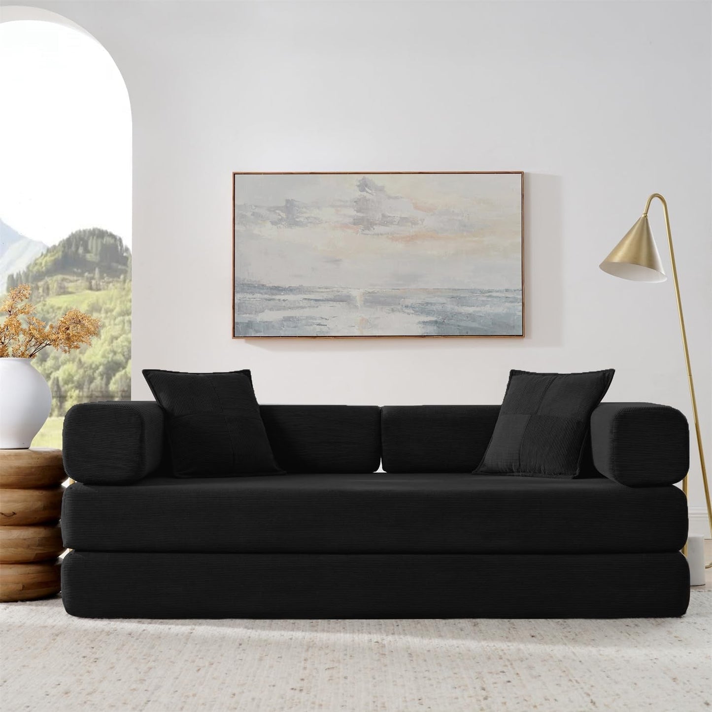 NEW Corduroy 78 Inch Multifunctional Convertible Sofa Bed Black