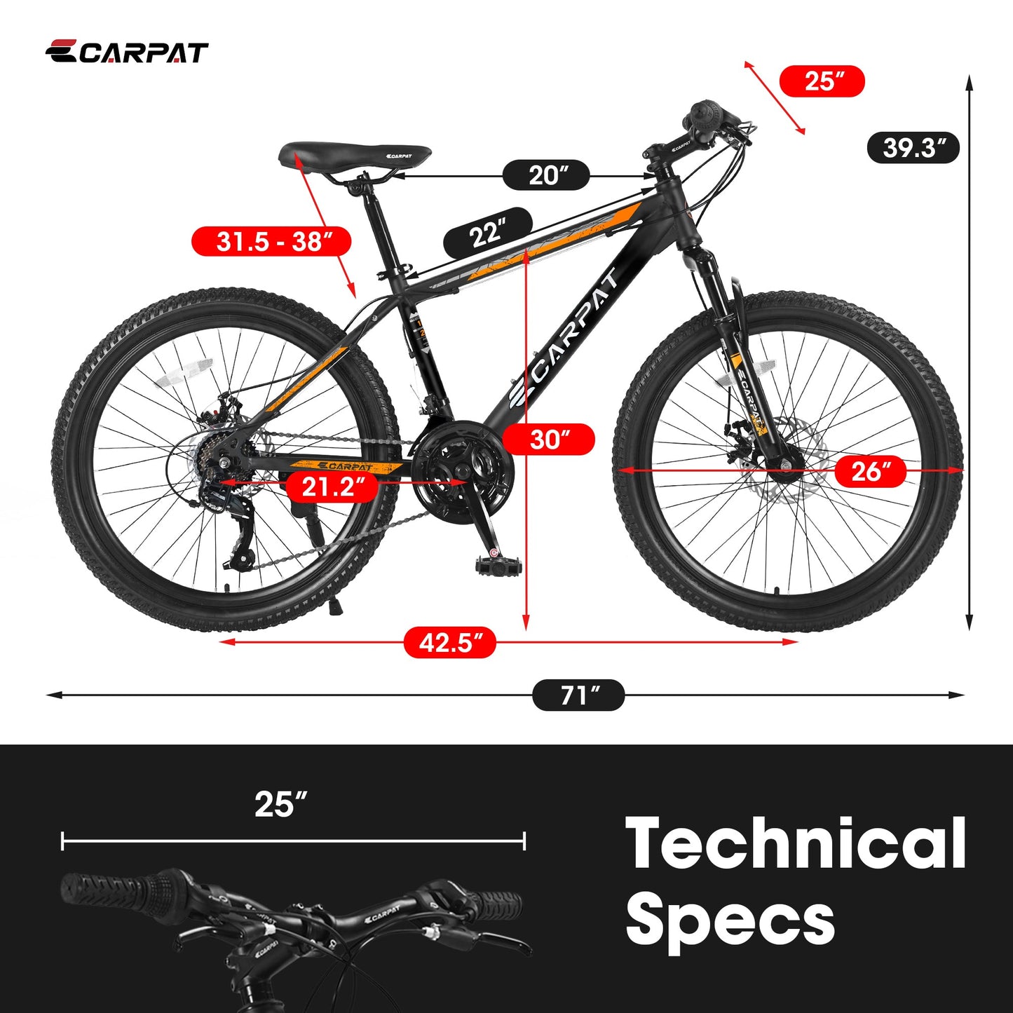NEW  S26102 26 Inch Mountain Bike, Shimano 21 Speeds with Mechanical Disc Brakes, High-Carbon Steel Frame, Suspension MTB Bikes Mountain Bicycle for Adult & Teenagers