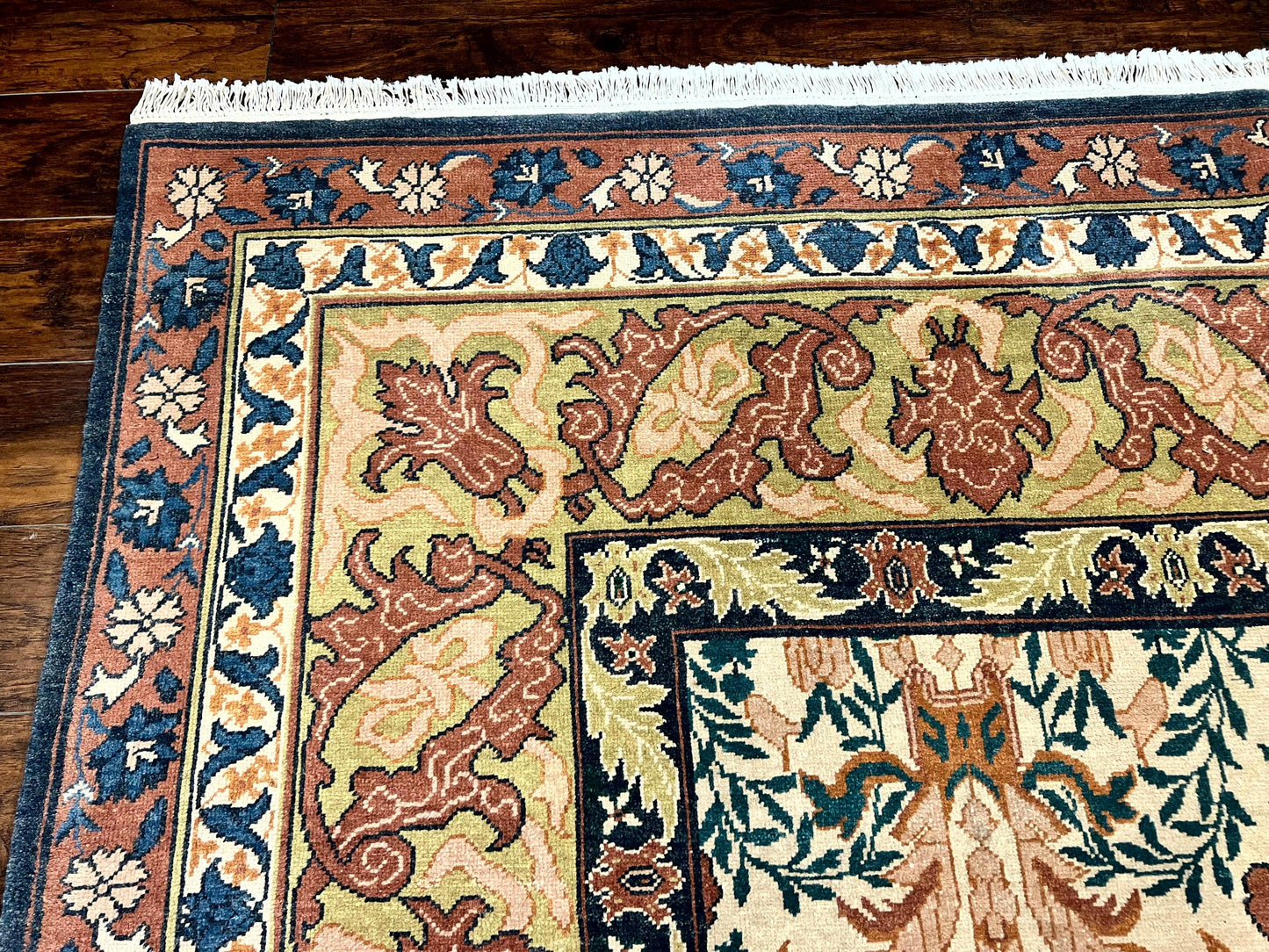 USED 10x13 Wool Rug, Floral Pattern, Birds, Handmade Vintage Carpet, Couristan Rug, Beige