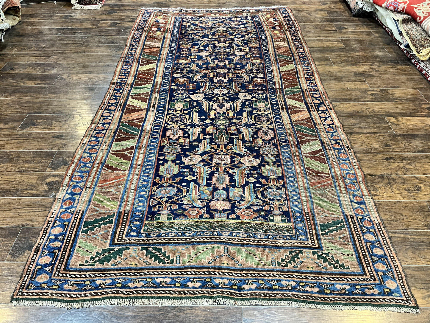 USED Caucasian Kalegy Rug 6x11, Wide Runner, Wool Hand Knotted Carpet, Navy Blue Tribal Rug, 1920s Antique Rug, 6 x 11 Oriental Carpet