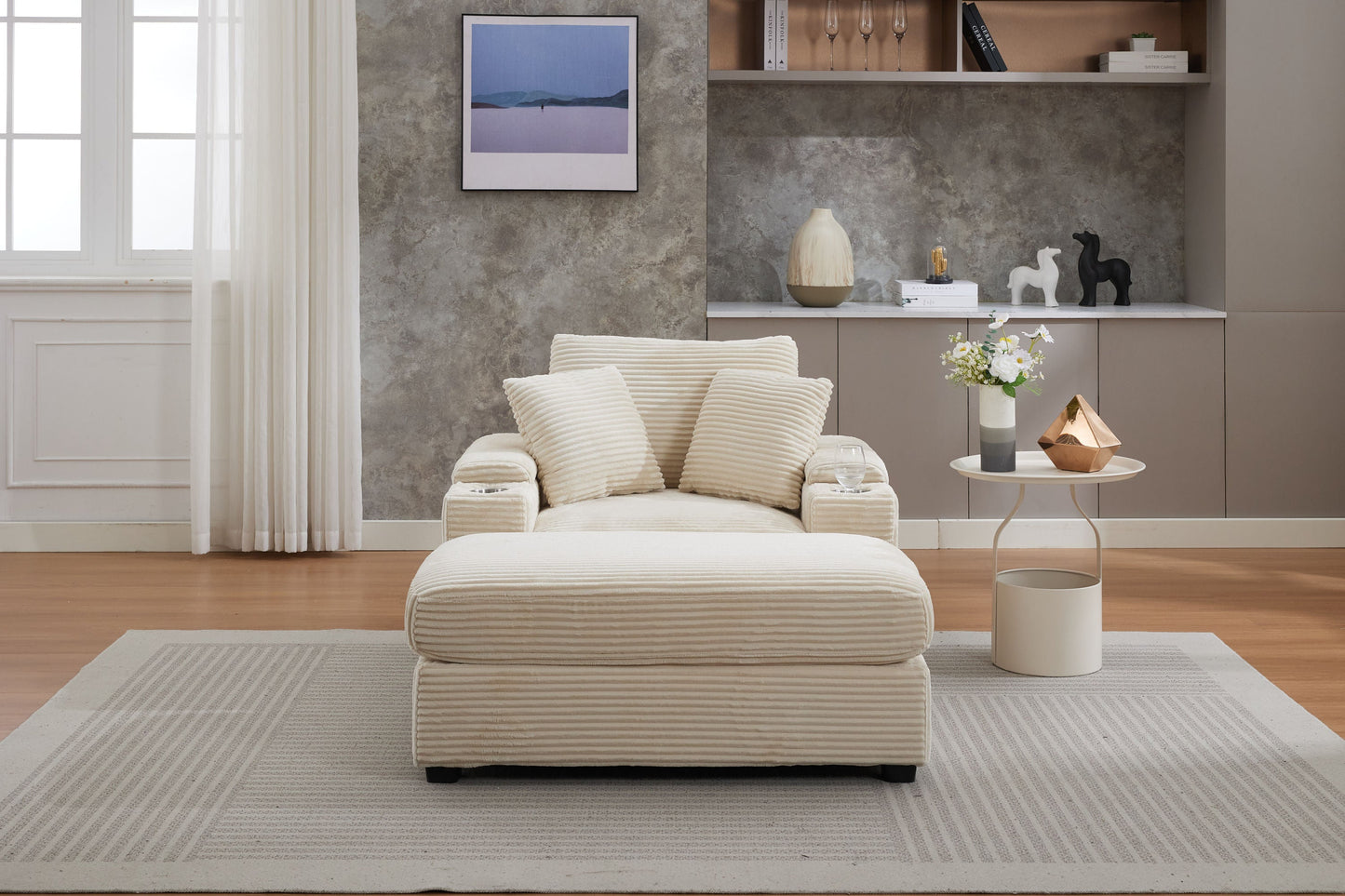 NEW Corduroy Beige Upholstered Chaise Lounge Sofa
