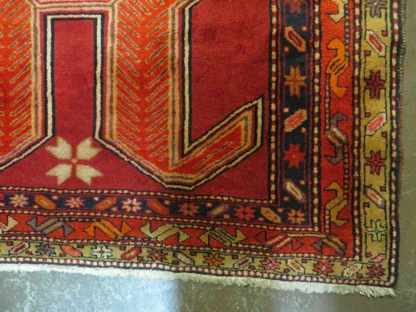 USED 4' 10" X 11' Antique Handmade Turkish Kazak Wool Rug SHIELD Hand Knotted Red