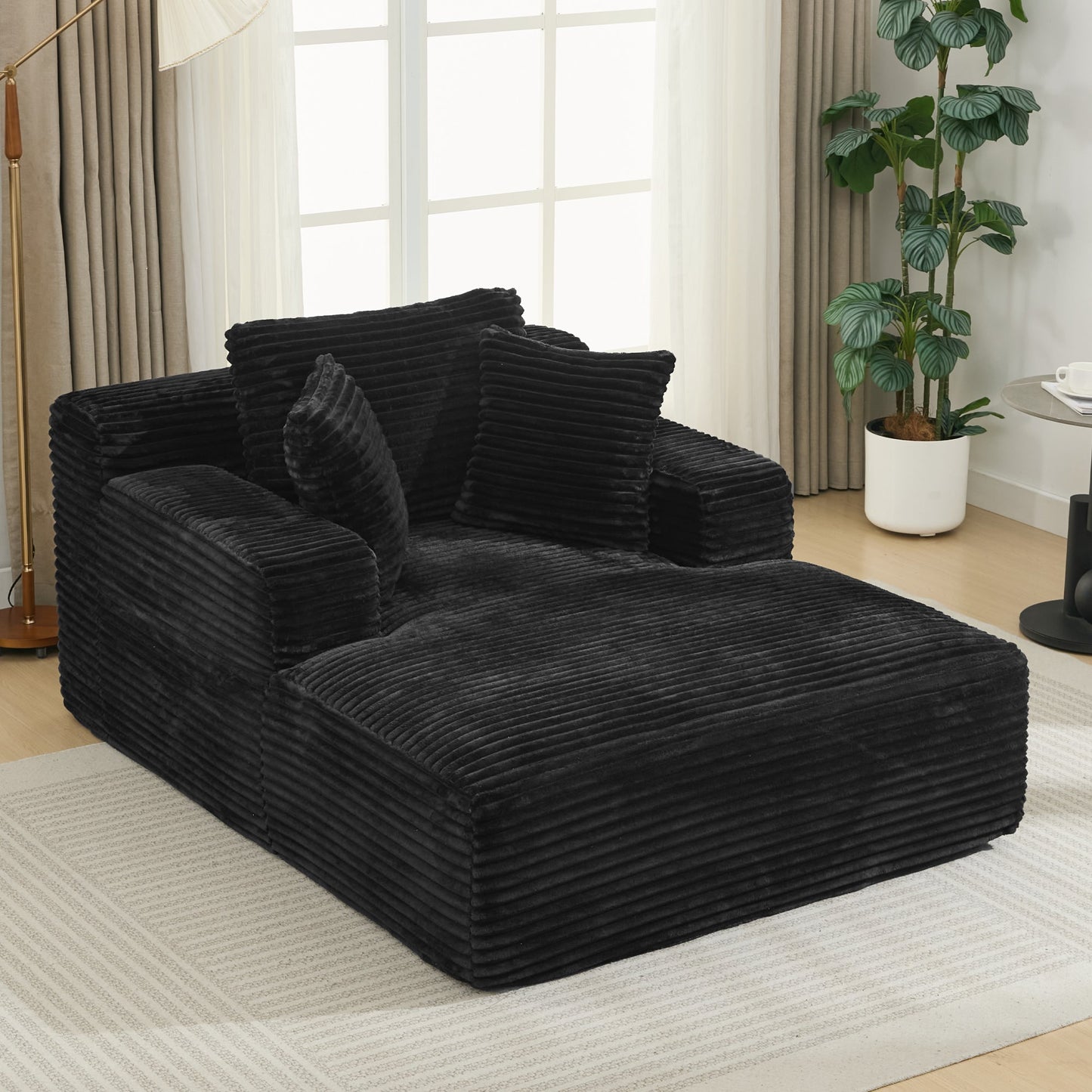 NEW Modern Black Corduroy Chaise Lounge Sofa Bed with Removable Pillows, 48.8' Upholstered Sleeper Sofa