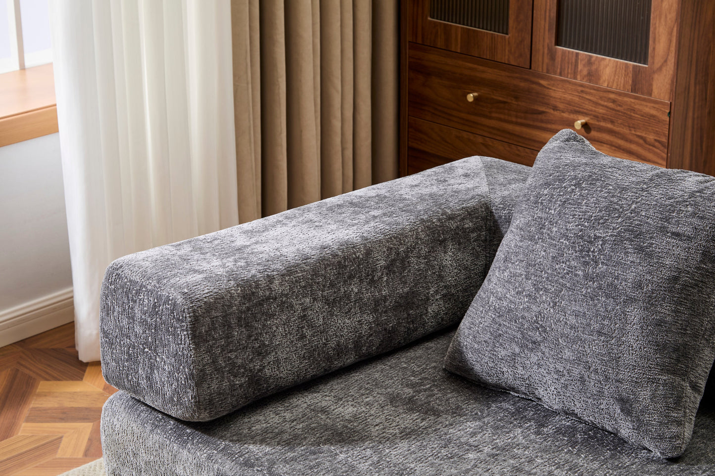 NEW Floor Couch,Compression Sofa,Convertible Floor Sofa Bed-with Pillow Back Support Armrest,Comfy Futon Couch Lounge Sleeper Bed,Chenile fabric,for Living Room Bedroom (DARK-GREY)