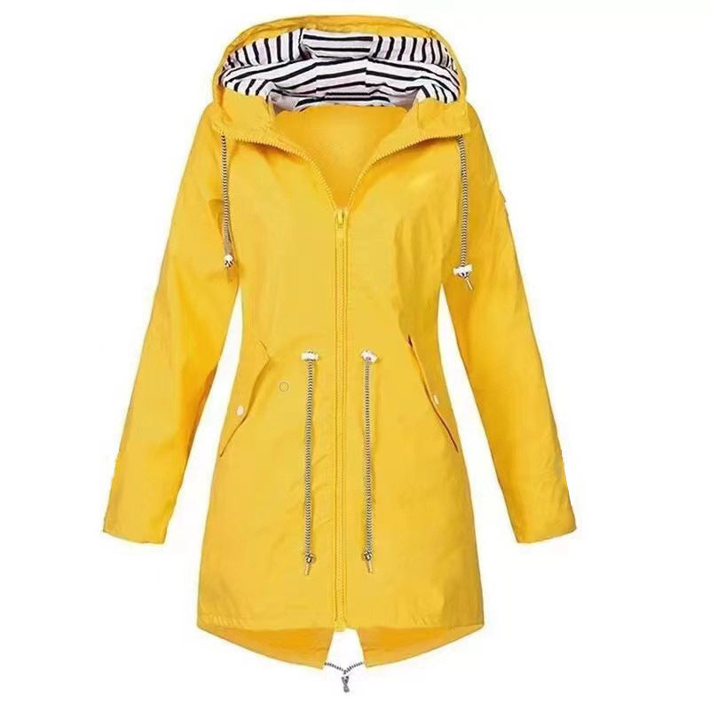 New Women's Waterproof Raincoat Casual Basic Outdoors Drawstring Trench Lightweight Drawstring Jackets Hiking Clothes For Women