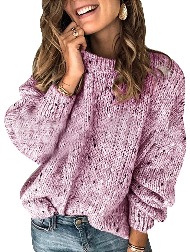New Winter Polka Dot Pullover Knitted Sweater Fashion Solid Color Loose Long Sleeve Top Women's Clothing