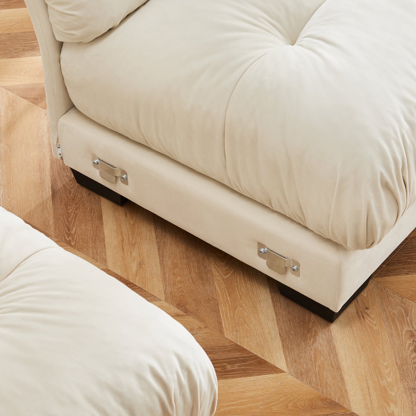 NEW Cream Super Comfort Oversized Modular Velvet Sectional Sofa Couch with Movable Ottoman