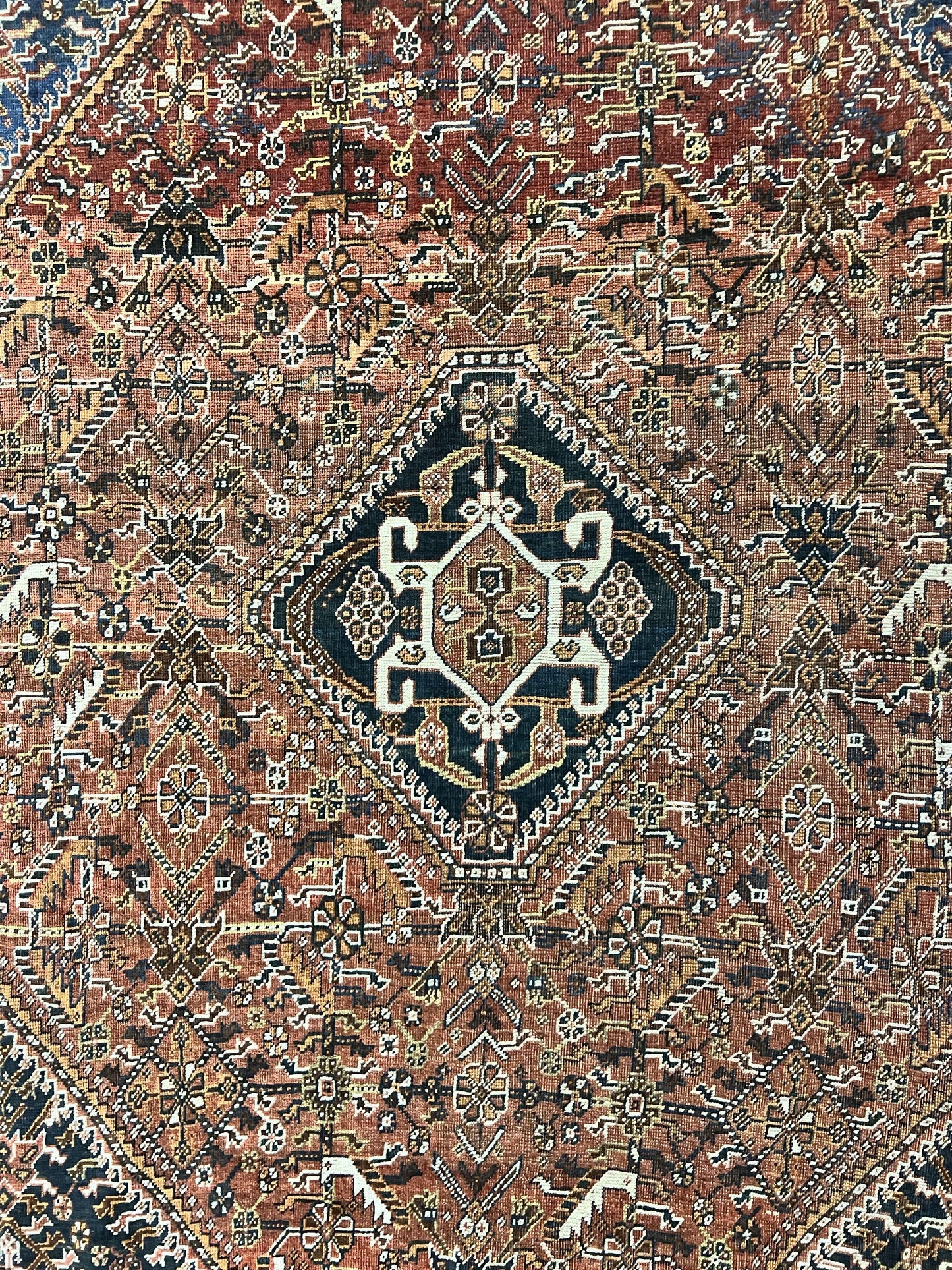 USED Antique Persian Shiraz Tribal Rug 6x8, Geometric Rug, Wool Handmade Hand Knotted Carpet, Red Blue