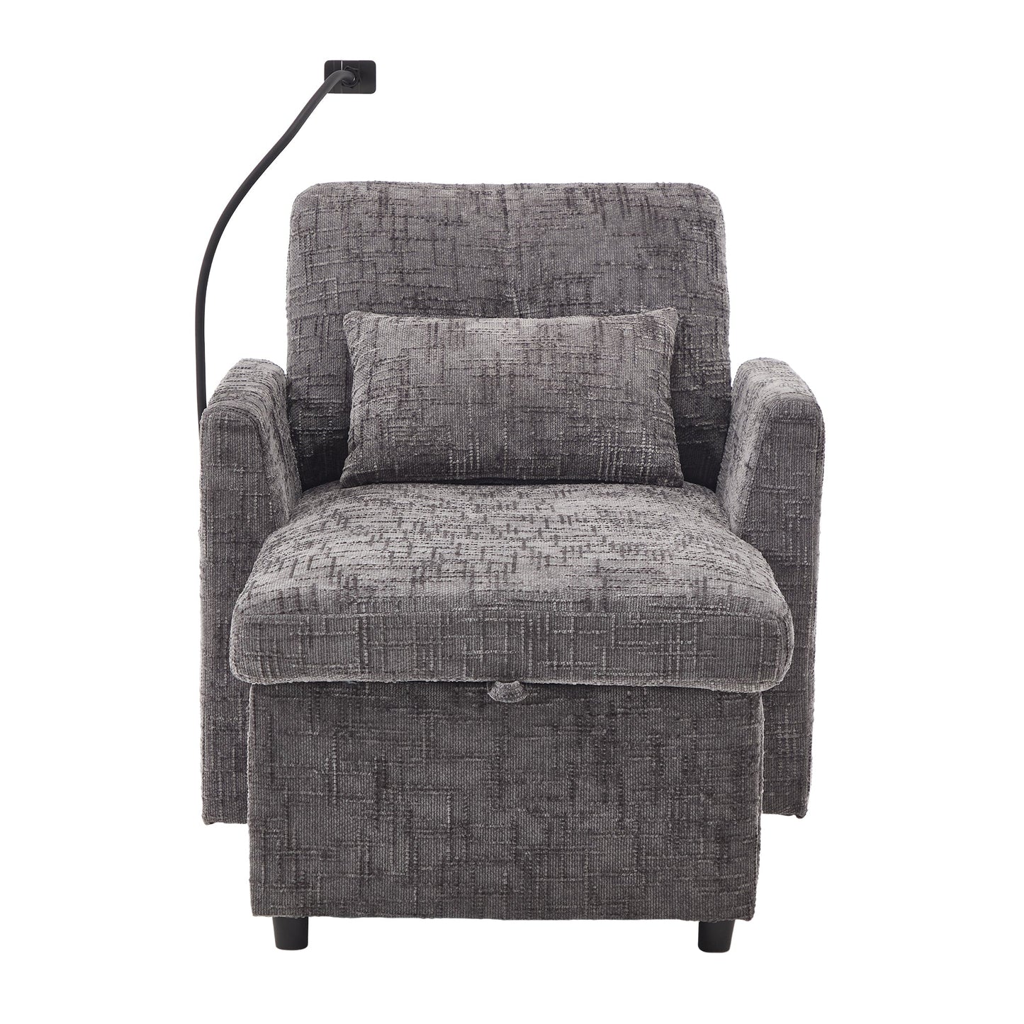 NEW Multifunctional Recliner with Storage Backrest and Cell Phone Bracket in Gray Chenille for Living Room and Bedroom