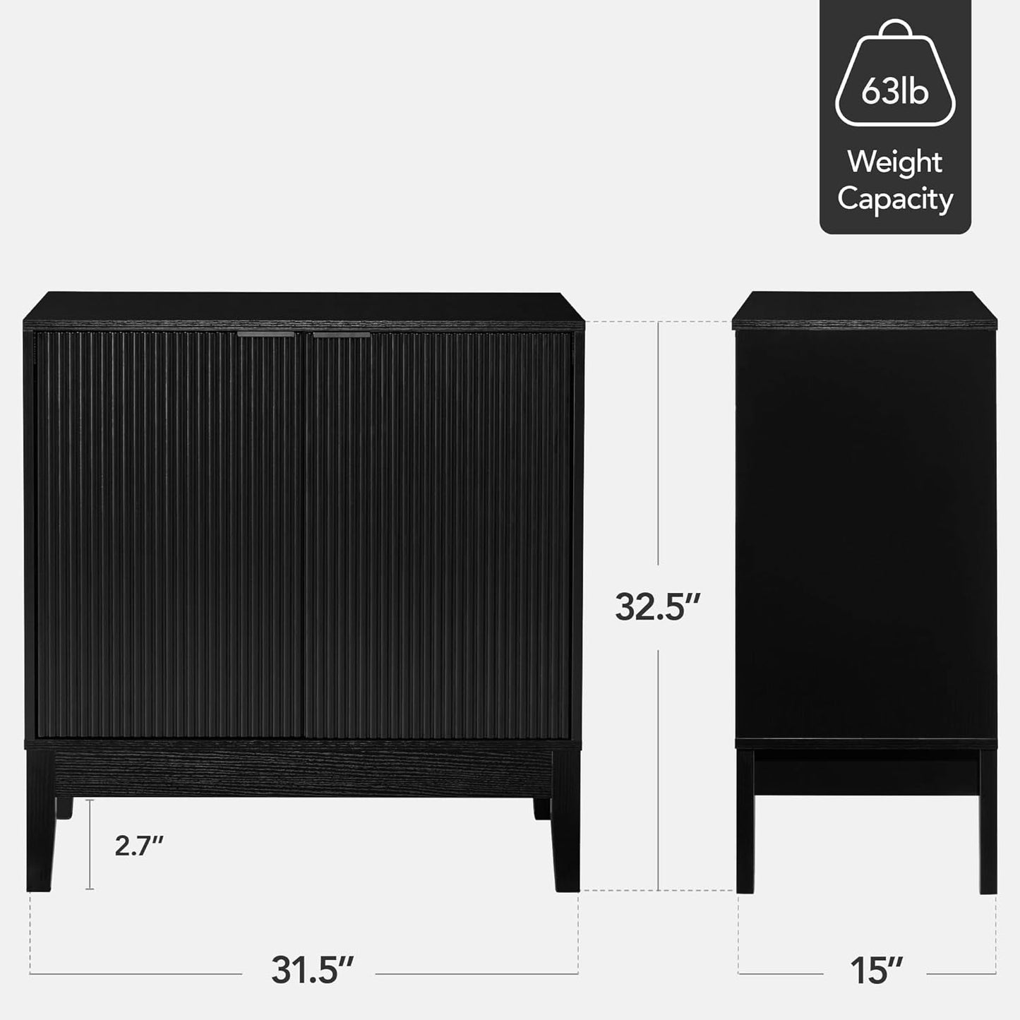 NEW Black Two Door Modern Entryway Storage Cabinet Reeded Doors