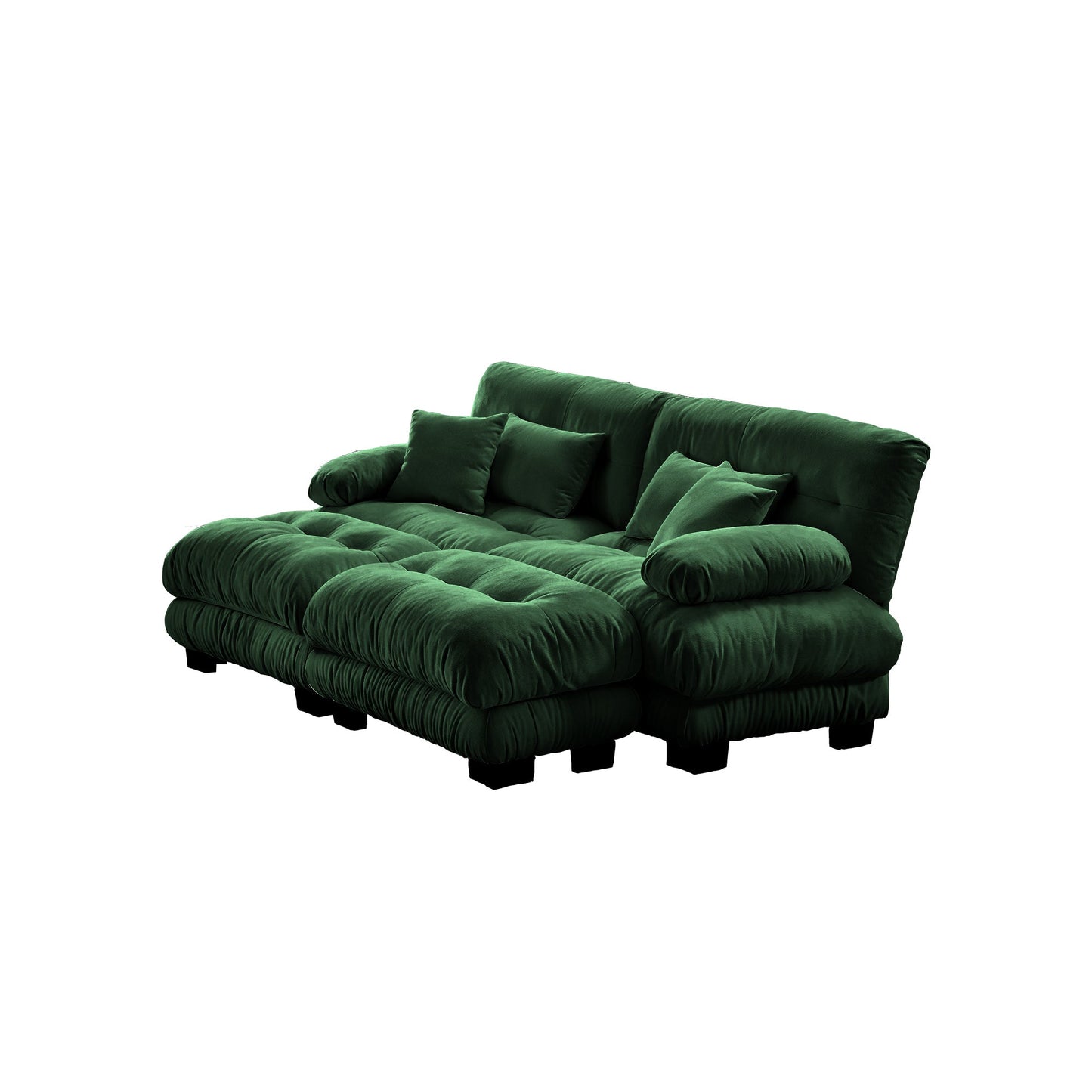 NEW Cloud Couch Sleeper Sofa for Living Room, Chenille 2 Seater sofa with 2 Lumbar pillows and 2 throw pillows , Upholstered Wide Arm Sofa with 2 Ottomans,Chenille Green
