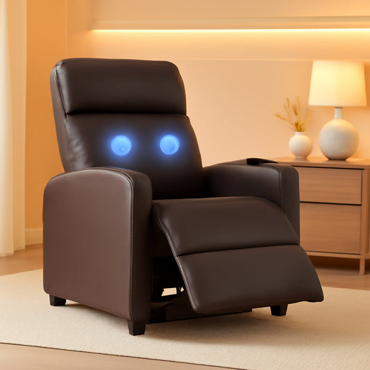 NEW Leather Brown Recliner Chair Massage With Lumbar Support