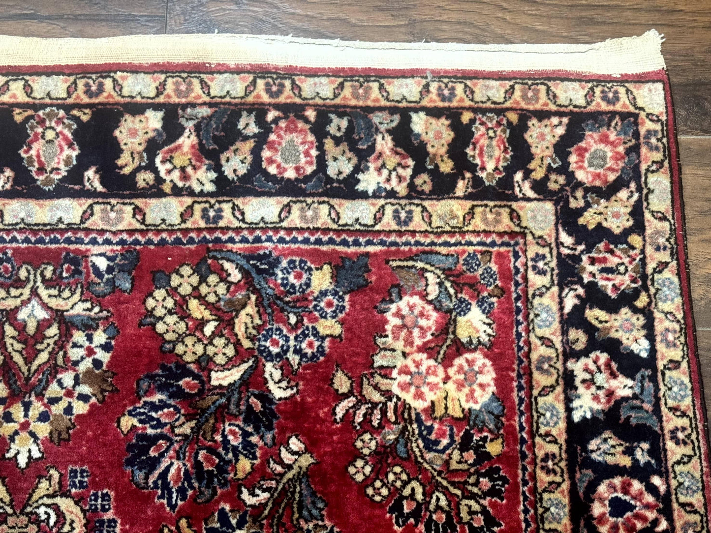 USED Antique Persian Sarouk Rug 4x7, Floral, Red 1920s Persian Wool Carpet