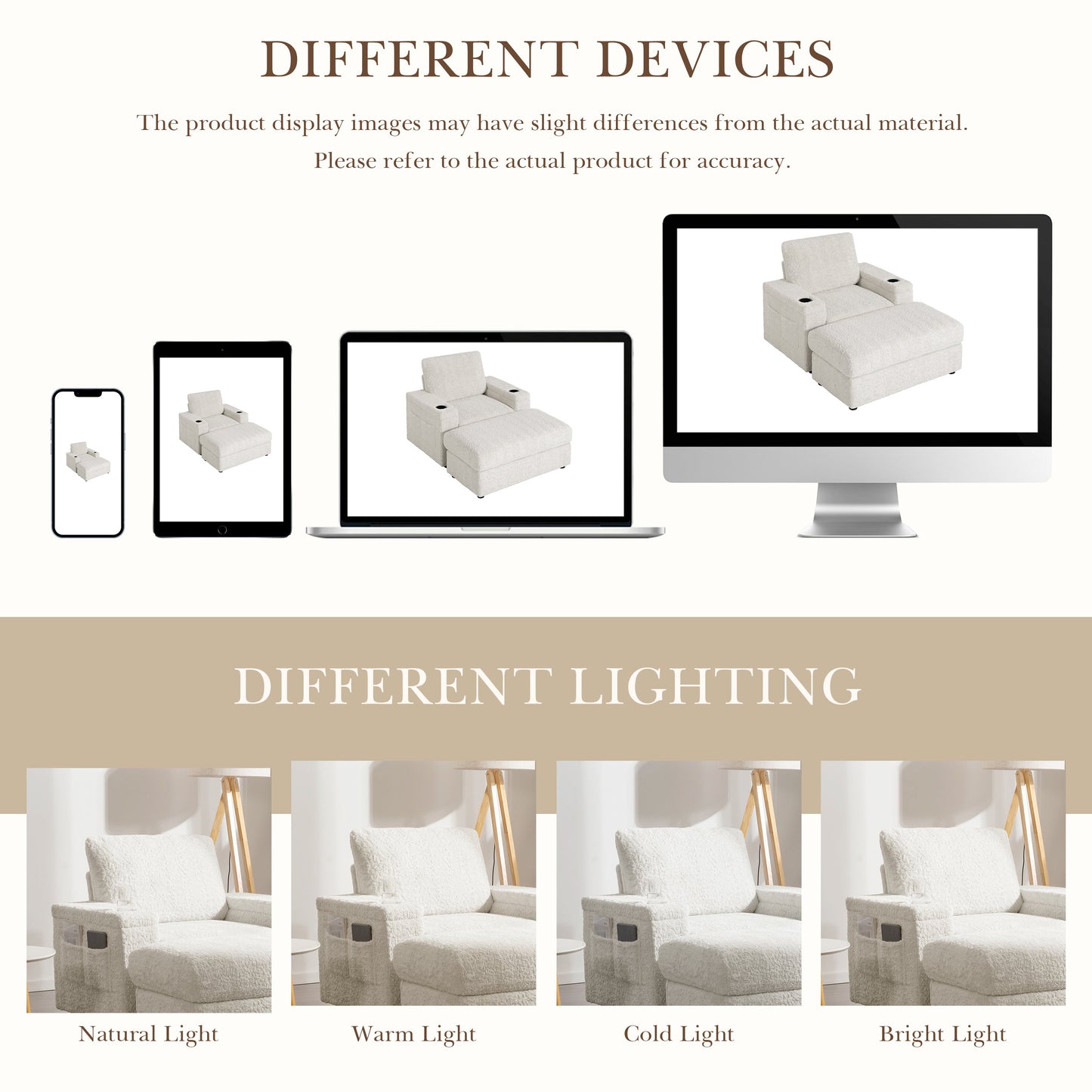 NEW Luxurious Faux Rabbit Fur Oversized Chaise Lounge Sofa Bed with Storage Ottoman Armrests and Cup Holders