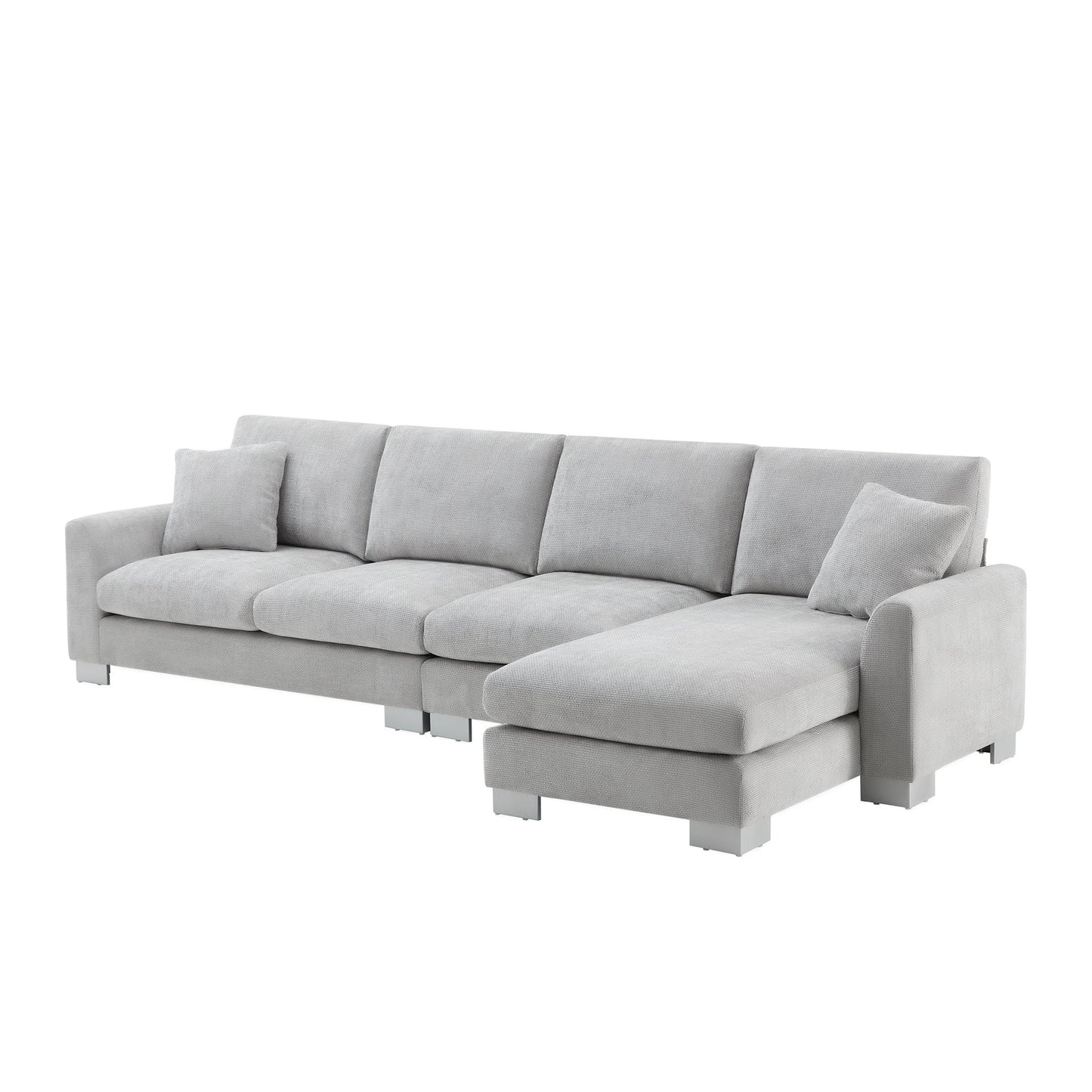 NEW Chenille Fabric Light Gray Modern Oversized L-Shaped Sectional Sofa with Chaise and Pillows