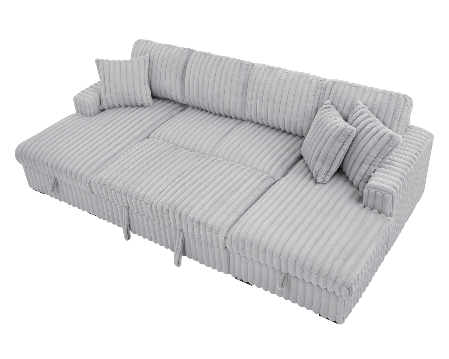 NEW Rabbit Plush Grey Corduroy Fabric Oversized Pull Out U Shaped Sleeper Sectional Sofa Bed Couch with Double Storage Chaise