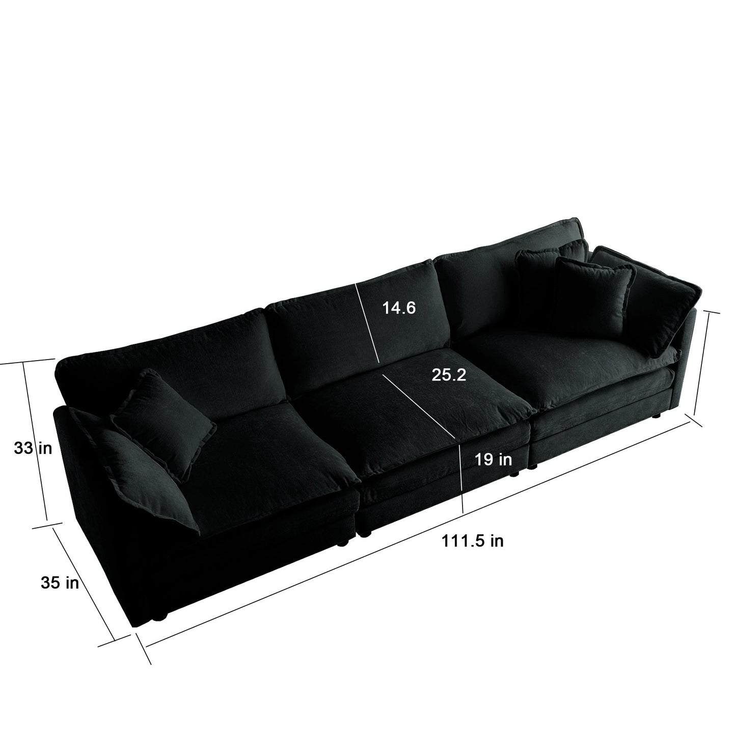 NEW Comfortable Deep Seat Reversible Modular 6 Seater Sectional Super Soft Sofa U Shaped Sectional Couch with 3 Ottomans, 3 Toss Pillows and 2 Arm Pillows