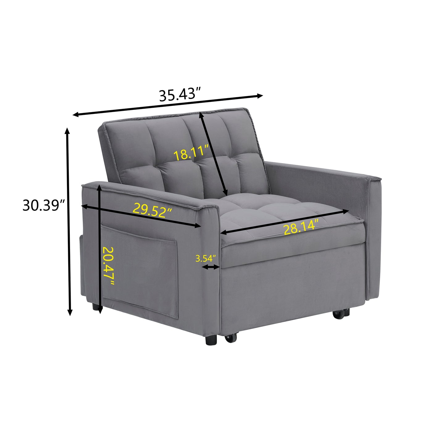 NEW Sofa bed chair 3 in 1 convertible, recliner, single recliner, suitable for small Spaces with adjustable back black  dark grey