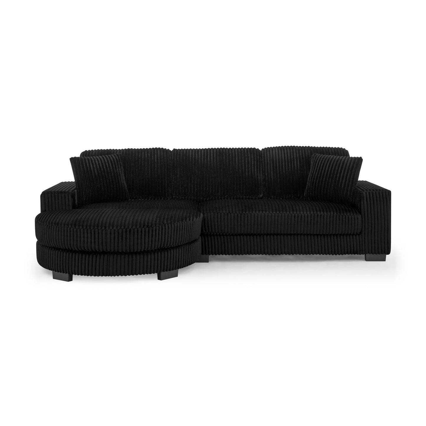 NEW Black Corduroy Tufted Upholstered Sleeper Sectional Sofa, L-Shaped Modular Convertible Sofa with Arc-Shaped Footstool