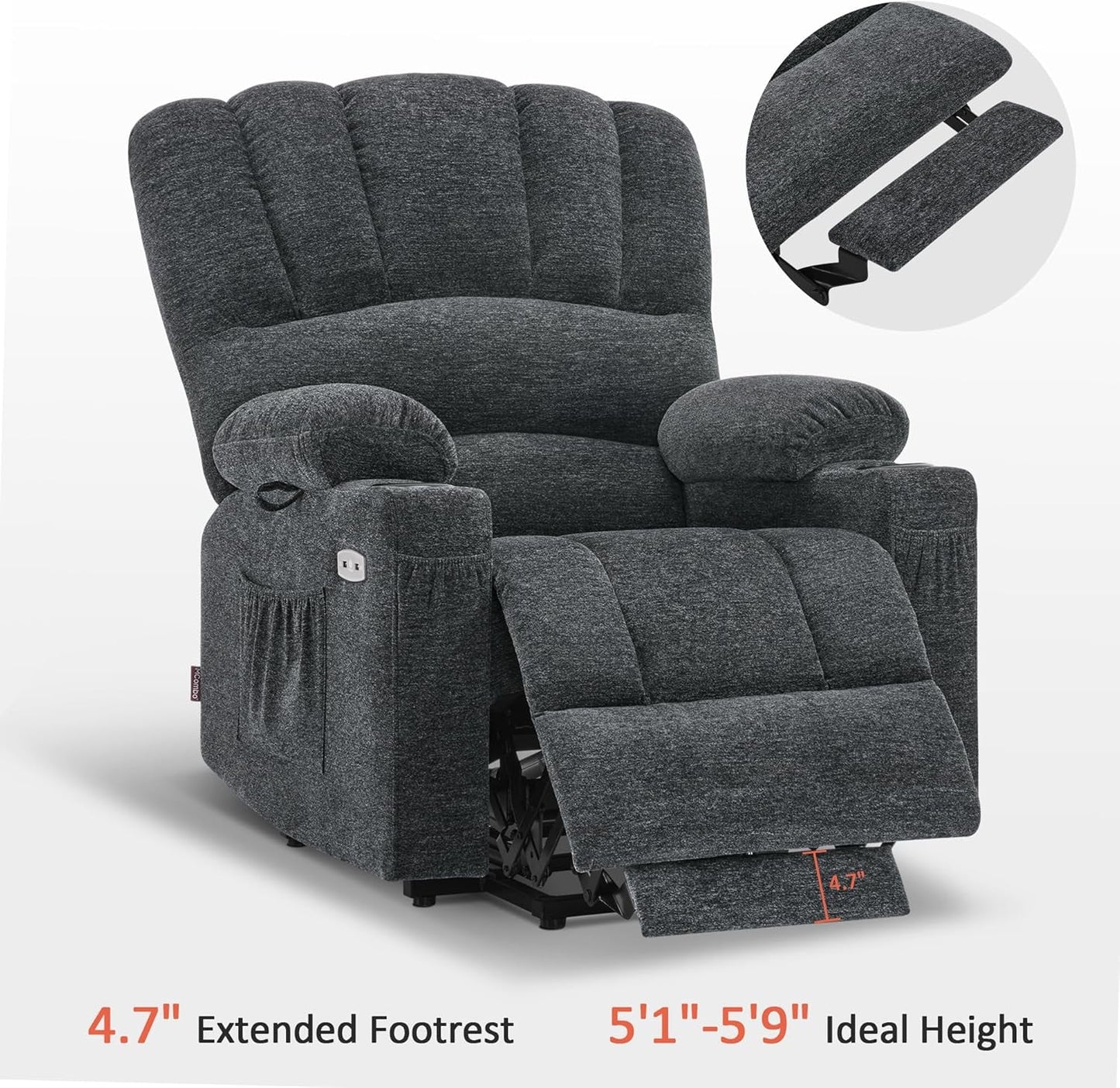 NEW Dark Grey Power Lift Recliner With Massage And USB Charging