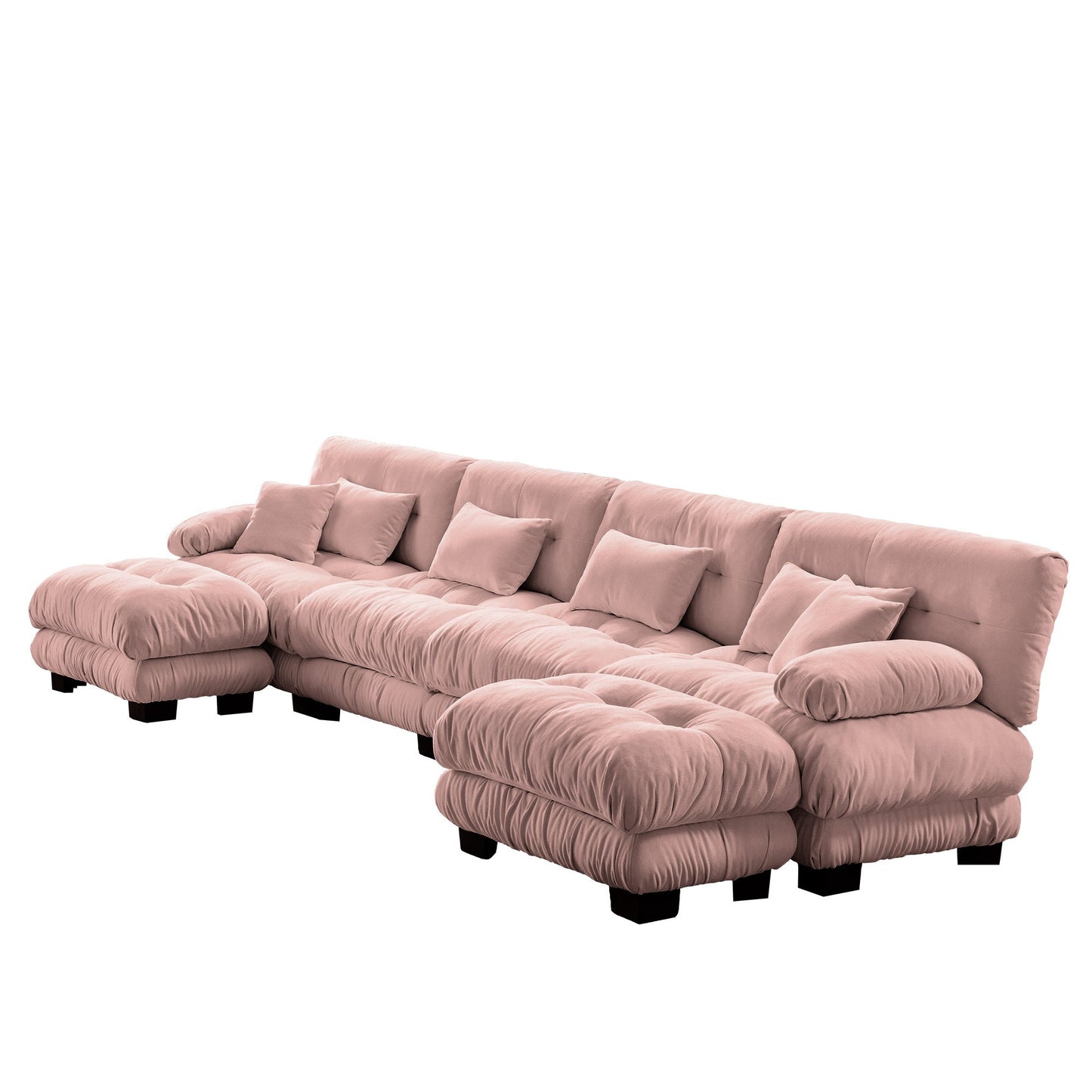 NEW Pink Chenille Free Combination Modular Sectional U Shaped Sofa Comfy Four Seater Couch with 2 Ottomans