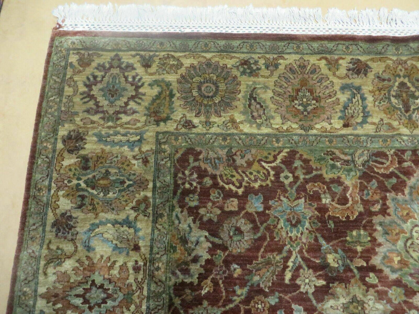 USED 6' X 9' Handmade India Floral Oriental Wool Rug Carpet Tea Wash Red Hand Knotted