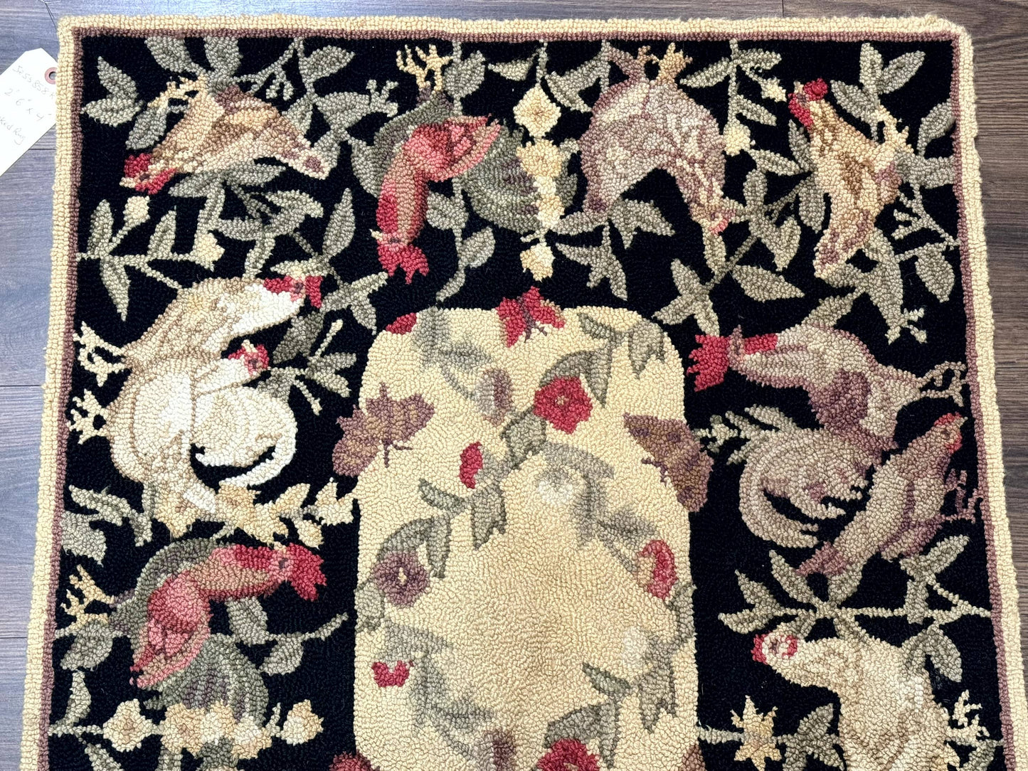 USED Small Vintage Hooked Rug, Roosters, Handmade, Wool