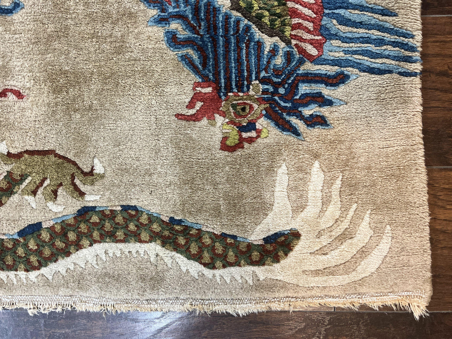 USED Antique Chinese Peking Rug 3 x 5.6, Dragon Motifs, Handmade Wool Asian Oriental Carpet