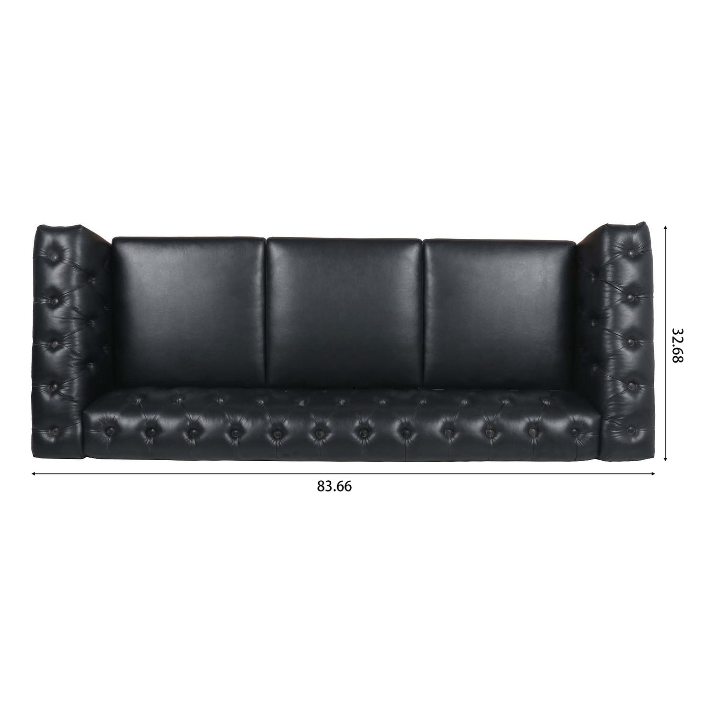 NEW Traditional Black PU 3-Seater Sofa Couch with Removable Cushions and Birch Legs