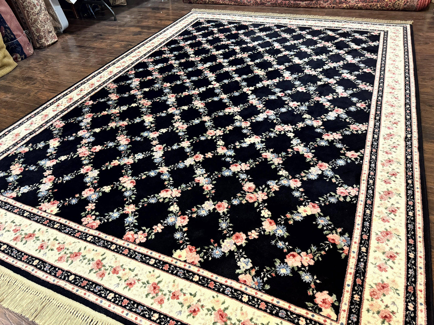 USED Karastan Rug 8.8 x 12, Garden of Eden #509/1270, Ebony Trellis, Vintage Discontinued Wool Pile Karastan Carpet