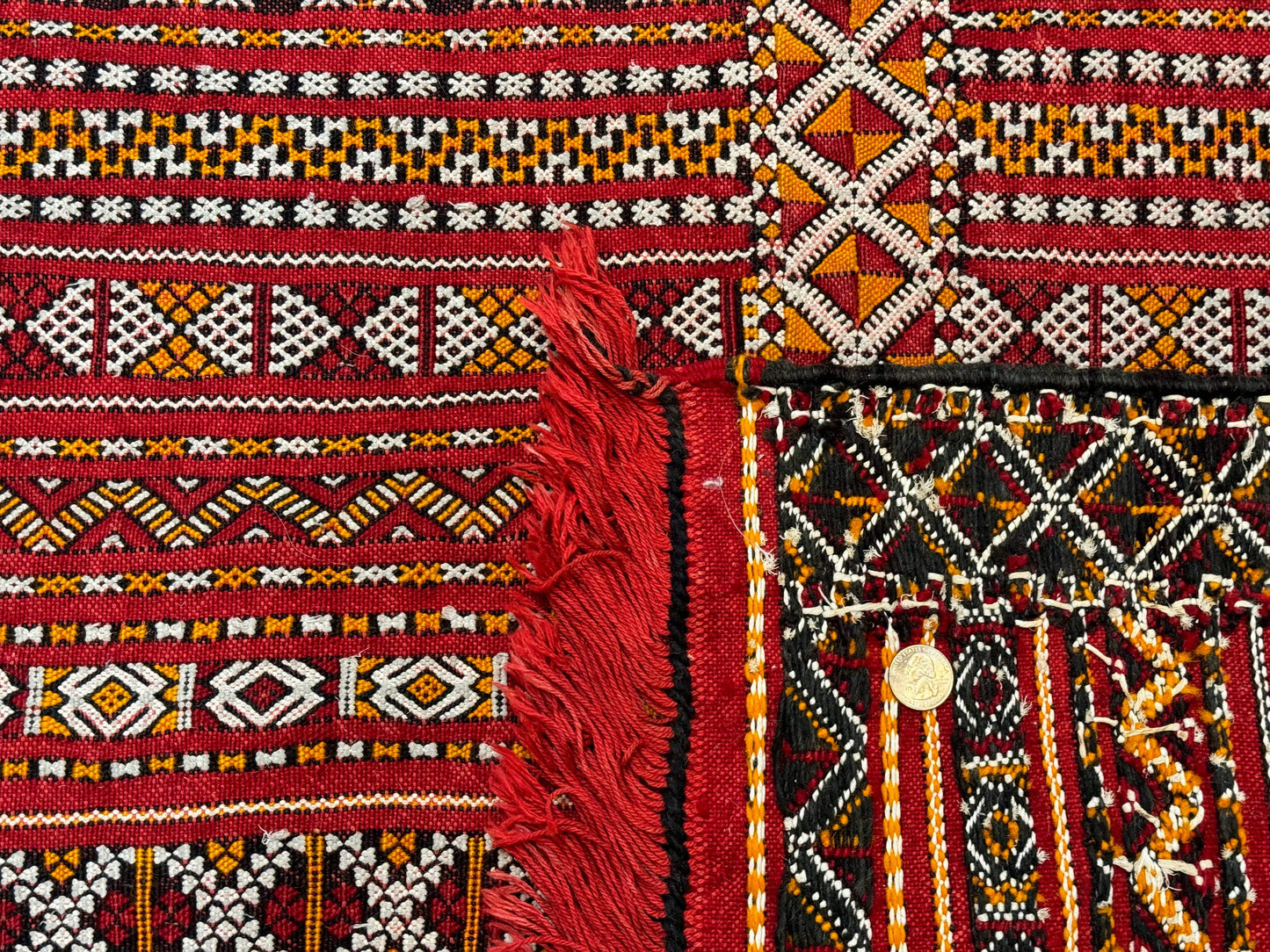 USED Moroccan Kilim Rug 4x8, Flatweave, Bohemian, Red Ivory Orange