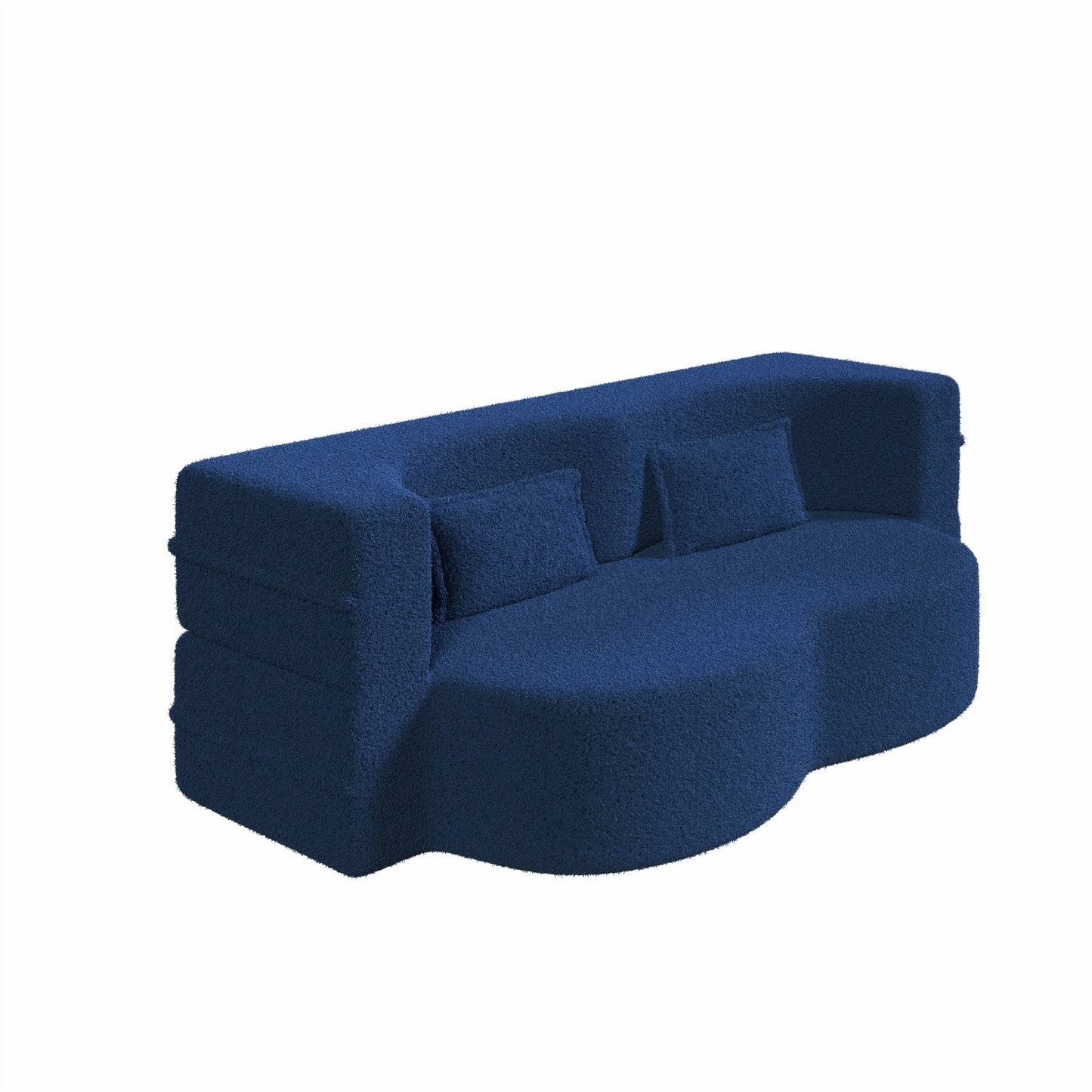 NEW Modern Blue Convertible Teddy Fabric Foam Filled Sleeper Sofa Bed 15' Full Size Folding Mattress Floor with 2 Pillows